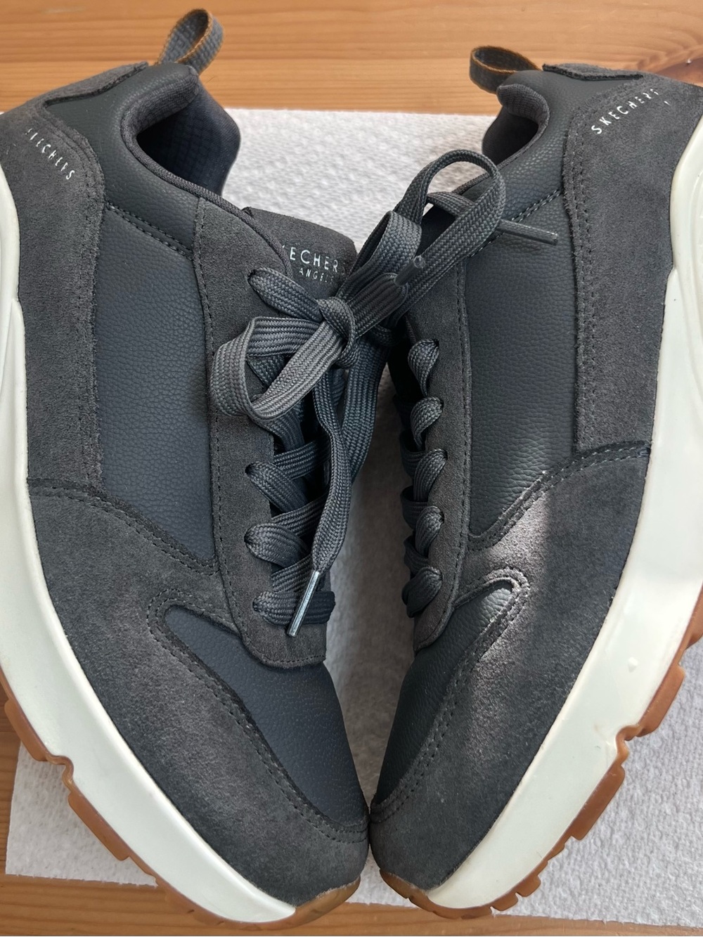 Skechers Men's Charcoal Gray Suede & Mesh Lace-Up Sneakers